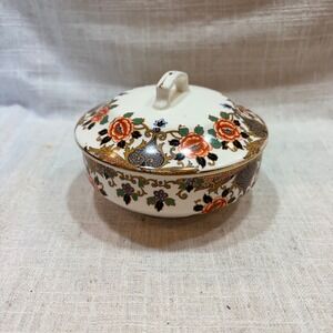 Vintage Falcon Ware England Lidded Trinket Box Floral Imari Style Gold Trim Jar